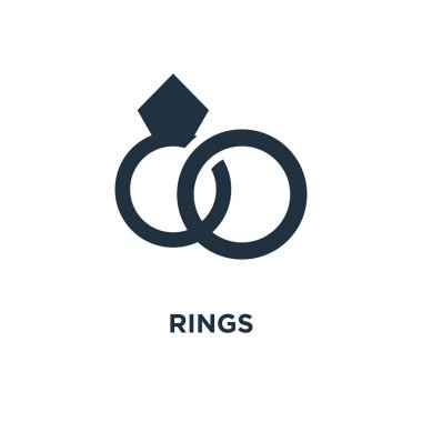 Yüzük simgesi. Siyah vektör çizim dolu. Beyaz arka plan yüzük sembolü. Web ve mobil kullanılabilir.