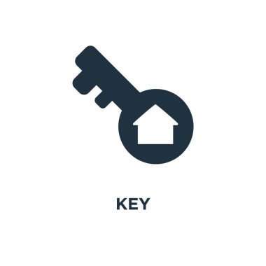 Anahtar simgesi. Siyah vektör çizim dolu. Beyaz arka plan üzerinde anahtar simgesi. Web ve mobil kullanılabilir.