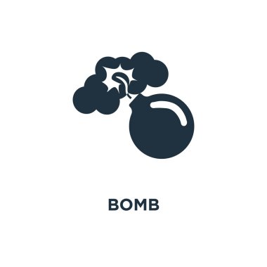 Bomba simgesi. Siyah vektör çizim dolu. Beyaz arka plan üzerinde bomba sembolü. Web ve mobil kullanılabilir.