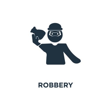 Soygun simgesi. Siyah vektör çizim dolu. Beyaz arka plan soygun sembolü. Web ve mobil kullanılabilir.