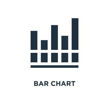 Çubuk grafik simgesi. Siyah vektör çizim dolu. Çubuk grafik sembolü beyaz arka plan üzerinde. Web ve mobil kullanılabilir.