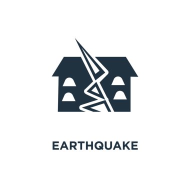 Deprem simgesi. Siyah vektör çizim dolu. Beyaz arka plan üzerinde deprem sembolü. Web ve mobil kullanılabilir.