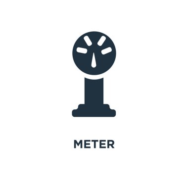 Ölçer simgesi. Siyah vektör çizim dolu. Beyaz arka plan metre sembolü. Web ve mobil kullanılabilir.