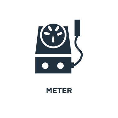 Ölçer simgesi. Siyah vektör çizim dolu. Beyaz arka plan metre sembolü. Web ve mobil kullanılabilir.