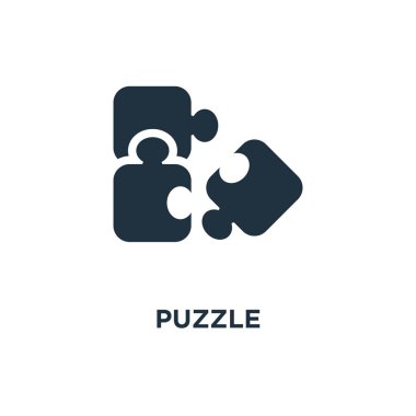 Bulmaca simgesi. Siyah vektör çizim dolu. Beyaz arka plan bulmaca sembolü. Web ve mobil kullanılabilir.