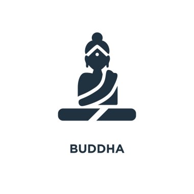 Buda'nın simgesi. Siyah vektör çizim dolu. Beyaz arka plan Buda'nın sembolü. Web ve mobil kullanılabilir.