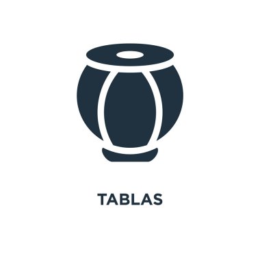 Tablas simgesi. Siyah vektör çizim dolu. Beyaz arka plan Tablas sembolü. Web ve mobil kullanılabilir.