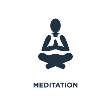 Meditasyon kutsal kişilerin resmi. Siyah vektör çizim dolu. Beyaz arka plan üzerinde meditasyon sembolü. Web ve mobil kullanılabilir.