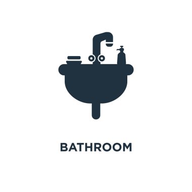 Banyo simgesi. Siyah vektör çizim dolu. Beyaz arka plan banyo sembolü. Web ve mobil kullanılabilir.