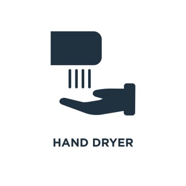 Hand dryer icon. Black filled vector illustration. Hand dryer symbol on white background. Can be used in web and mobile. clipart