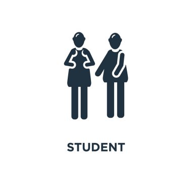 Öğrenci simgesi. Siyah vektör çizim dolu. Beyaz arka plan öğrenci sembolü. Web ve mobil kullanılabilir.