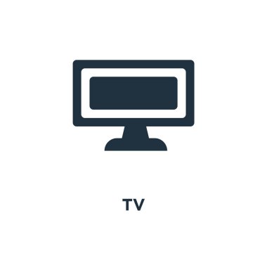 TV simgesi. Siyah vektör çizim dolu. Beyaz arka plan TV sembolü. Web ve mobil kullanılabilir.
