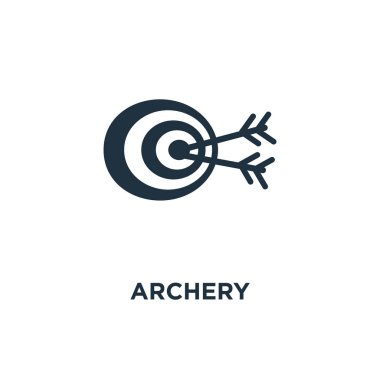 Okçuluk simgesi. Siyah vektör çizim dolu. Beyaz arka plan okçuluk sembolü. Web ve mobil kullanılabilir.