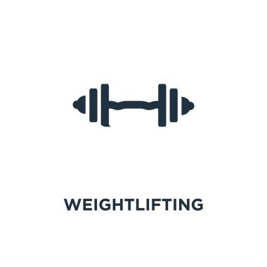 Halter simgesi. Siyah vektör çizim dolu. Beyaz arka plan üzerinde halter sembolü. Web ve mobil kullanılabilir.