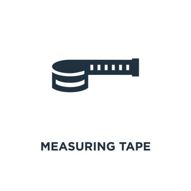 Ölçüm bandı simgesi. Siyah vektör çizim dolu. Beyaz arka plan ölçüm bandı sembolü. Web ve mobil kullanılabilir.