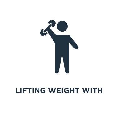 Sağ kol simgesiyle halter. Siyah vektör çizim dolu. Beyaz arka plan üzerinde sağ kol simgesiyle ağırlık kaldırma. Web ve mobil kullanılabilir.