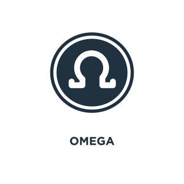Omega simgesini. Siyah vektör çizim dolu. Beyaz arka plan Omega sembolü. Web ve mobil kullanılabilir.