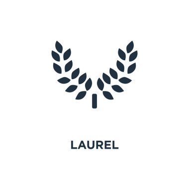 Laurel simgesi. Siyah vektör çizim dolu. Beyaz arka planlı Laurel sembolü. Web ve mobil kullanılabilir.