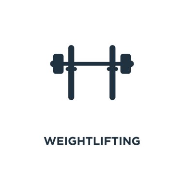 Halter simgesi. Siyah vektör çizim dolu. Beyaz arka plan üzerinde halter sembolü. Web ve mobil kullanılabilir.