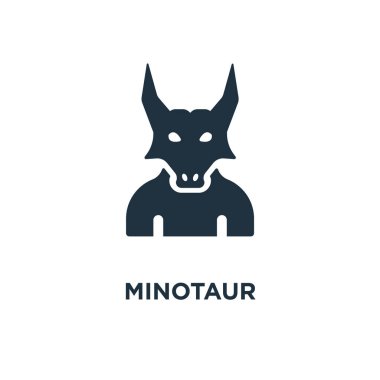 Minotaur simgesi. Siyah vektör çizim dolu. Beyaz arka plan Minotaur sembolü. Web ve mobil kullanılabilir.