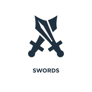 Kılıç simgesi. Siyah vektör çizim dolu. Beyaz arka plan kılıç sembolü. Web ve mobil kullanılabilir.