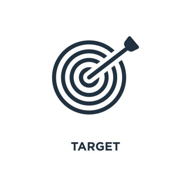 Hedef simgesi. Siyah vektör çizim dolu. Beyaz arka plan hedef sembolü. Web ve mobil kullanılabilir.