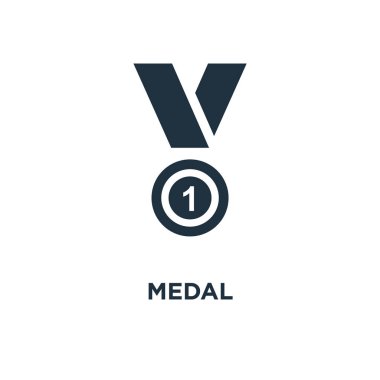 Madalya simgesi. Siyah vektör çizim dolu. Beyaz arka plan üzerinde madalya sembolü. Web ve mobil kullanılabilir.