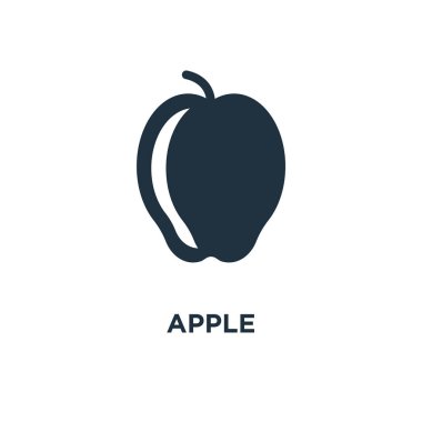 Elma simgesi. Siyah vektör çizim dolu. Beyaz arka plan üzerinde elma sembolü. Web ve mobil kullanılabilir.