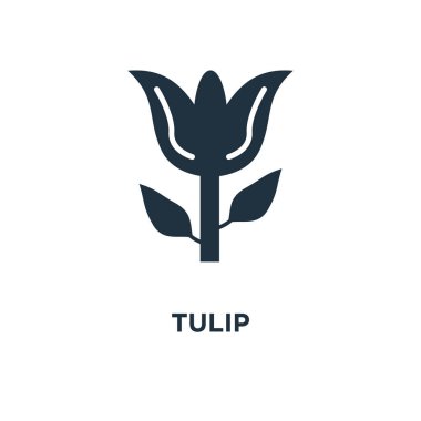 Lale simgesi. Siyah vektör çizim dolu. Beyaz arka plan lale sembolü. Web ve mobil kullanılabilir.