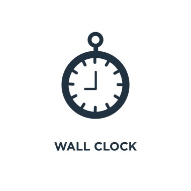 Duvar saat simgesi. Siyah vektör çizim dolu. Beyaz arka plan duvar saati sembolü. Web ve mobil kullanılabilir.