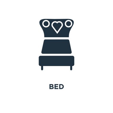 Yatak simgesi. Siyah vektör çizim dolu. Beyaz arka plan yatak sembolü. Web ve mobil kullanılabilir.
