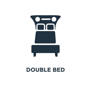 Çift Kişilik Yatak simgesi. Siyah vektör çizim dolu. Beyaz arka plan sembolü çift kişilik yatak. Web ve mobil kullanılabilir.