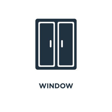 Pencere simgesi. Siyah vektör çizim dolu. Beyaz arka plan pencere sembolü. Web ve mobil kullanılabilir.