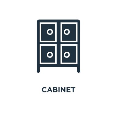 Kabine simgesi. Siyah vektör çizim dolu. Beyaz arka plan kabine sembolü. Web ve mobil kullanılabilir.