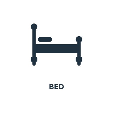 Yatak simgesi. Siyah vektör çizim dolu. Beyaz arka plan yatak sembolü. Web ve mobil kullanılabilir.