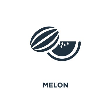 Kavun simgesi. Siyah vektör çizim dolu. Beyaz arka plan kavun sembolü. Web ve mobil kullanılabilir.