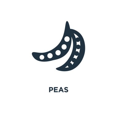 Bezelye simgesi. Siyah vektör çizim dolu. Beyaz arka plan bezelye sembolü. Web ve mobil kullanılabilir.