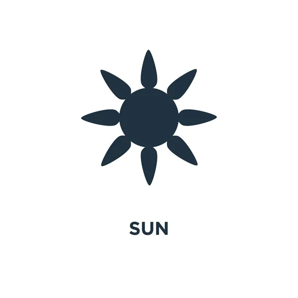 Icono Del Sol Ilustración Vectorial Negra Símbolo Del Sol Sobre — Vector de stock