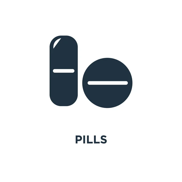 Pillen Symbol Schwarz Gefüllte Vektorabbildung Pillen Symbol Auf Weißem Hintergrund — Stockvektor