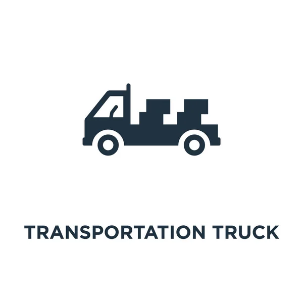Transportation truck icon. Black filled vector illustration. Transportation truck symbol on white background. Can be used in web and mobile.