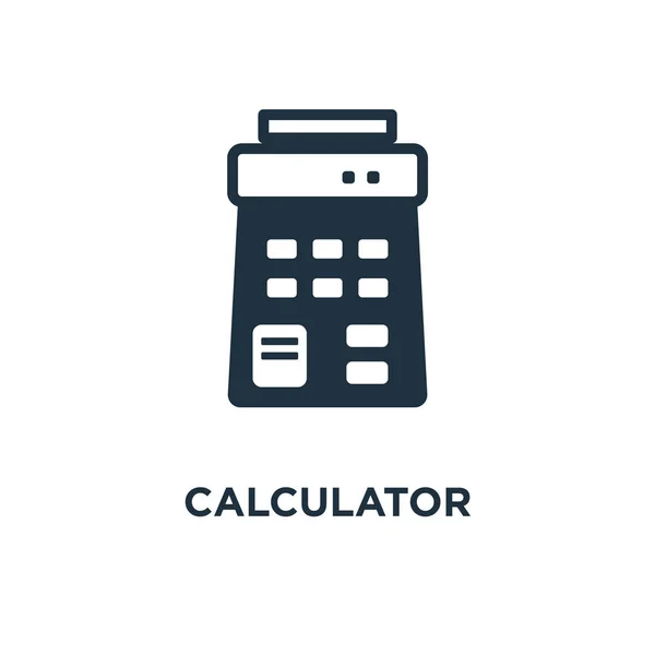 Calculatorpictogram Zwarte Gevuld Vectorillustratie Rekenmachine Symbool Witte Achtergrond Kan Worden — Stockvector