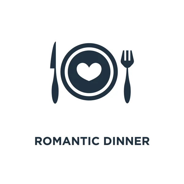 Ρομαντικό Δείπνο Στο Εικονίδιο Μαύρο Γεμάτο Εικονογράφηση Φορέα Ρομαντικό Δείπνο — Διανυσματικό Αρχείο