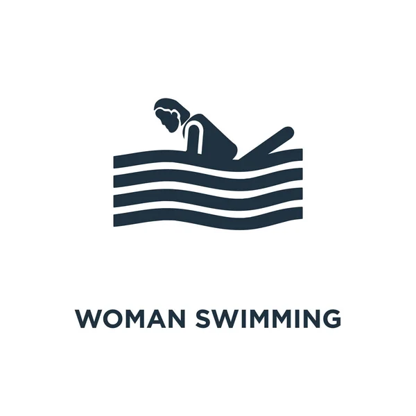 Kvinna Simning Ikonen Svart Fyllt Vektorillustration Kvinna Simning Symbol Vit — Stock vektor