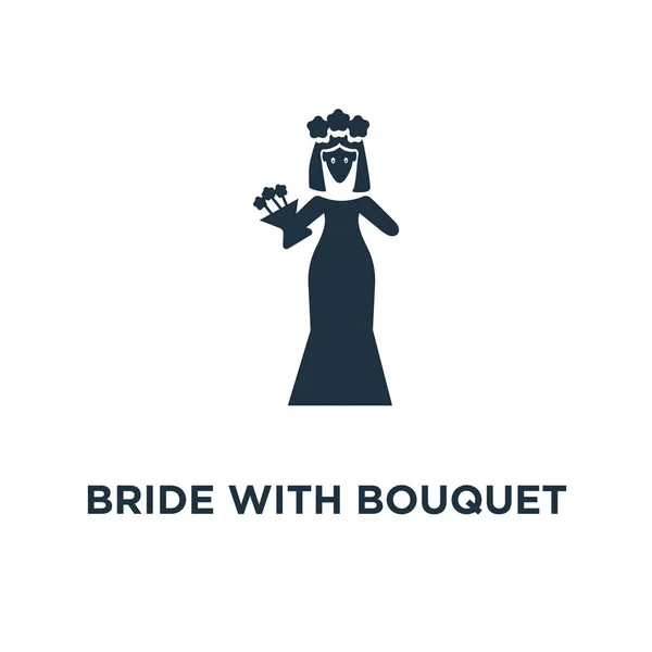 Braut Mit Blumenstrauß Symbol Schwarz Gefüllte Vektorabbildung Braut Mit Bouquet — Stockvektor
