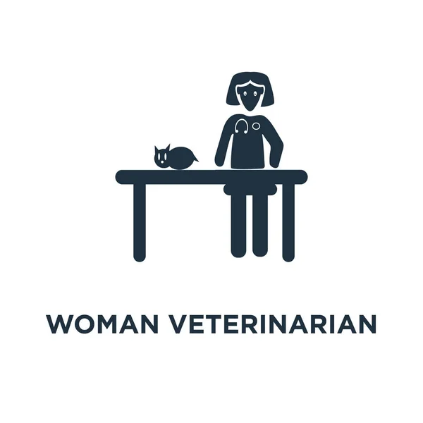 女兽医图标 黑色填充矢量图 妇女兽医标志在白色背景 可用于网络和移动 — 图库矢量图片