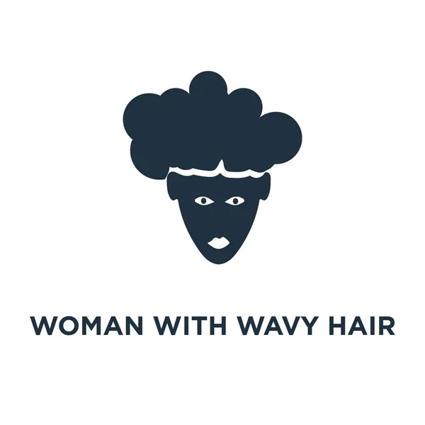 Woman Wavy Hair Icon Black Filled Vector Illustration Woman Wavy — Stock Vector