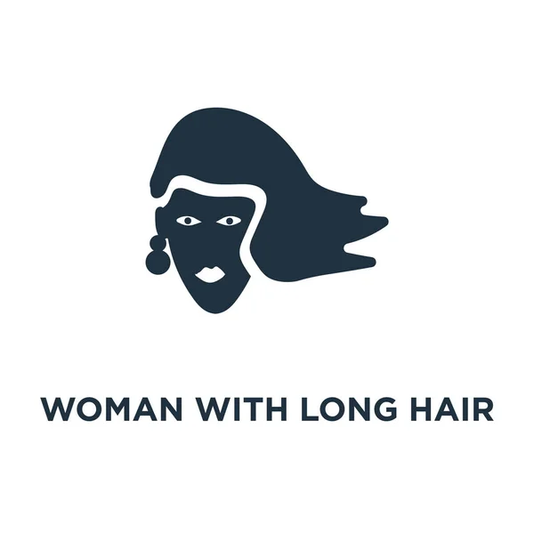 Woman Long Hair Icon Black Filled Vector Illustration Woman Long — Stock Vector