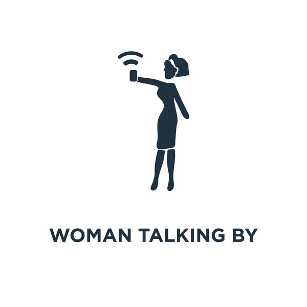 女性の電話で話しているアイコン ブラックは ベクター グラフィックを充填しました 白い背景の上の女性電話で話している記号です Web およびモバイル使うことが — ストックベクタ