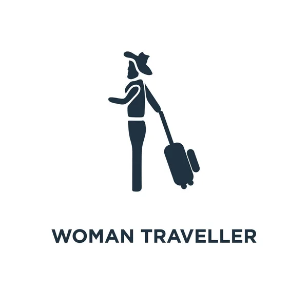 Ikona Kobieta Traveller Black Wypełnione Ilustracji Wektorowych Kobieta Traveller Symbol — Wektor stockowy