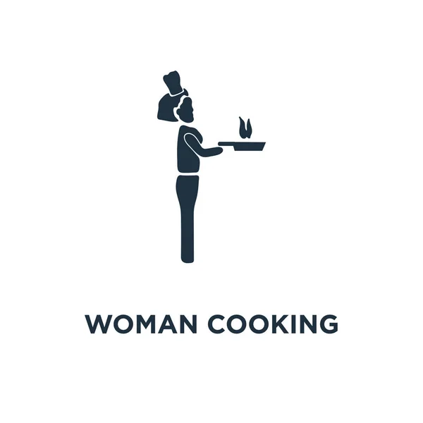Woman Cooking Icon Black Filled Vector Illustration Woman Cooking Symbol — Stock Vector